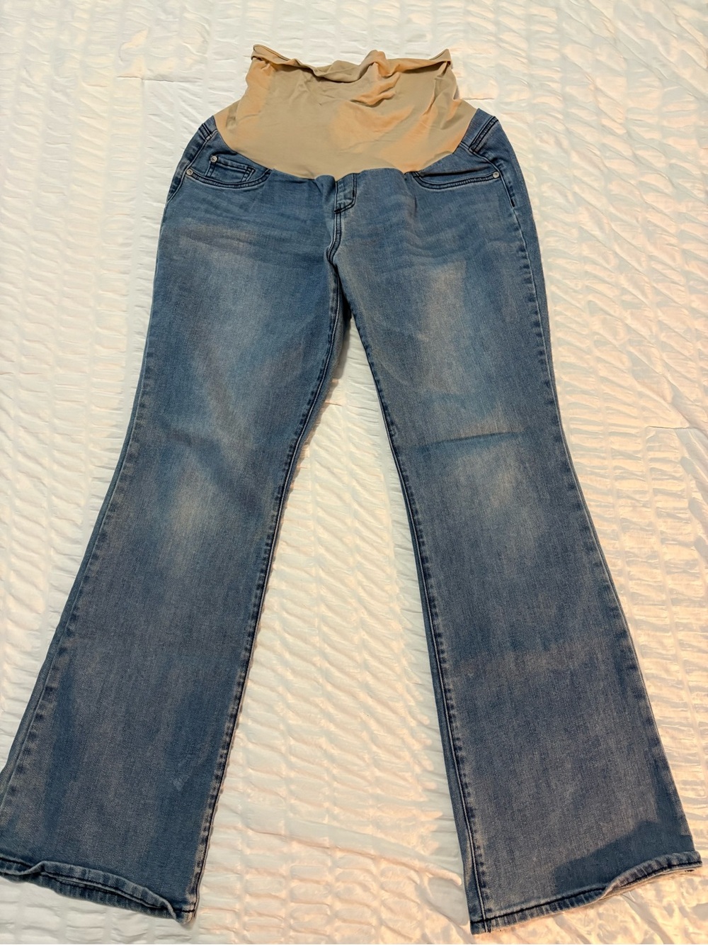 Indigo Blue Maternity Flared Jeans with Beige Panel - Women Jeans